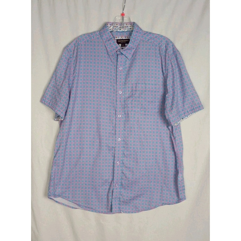 Johnston & Murphy Men's Short Sleeve Shirt Blue Multicolor Sz L Button Up